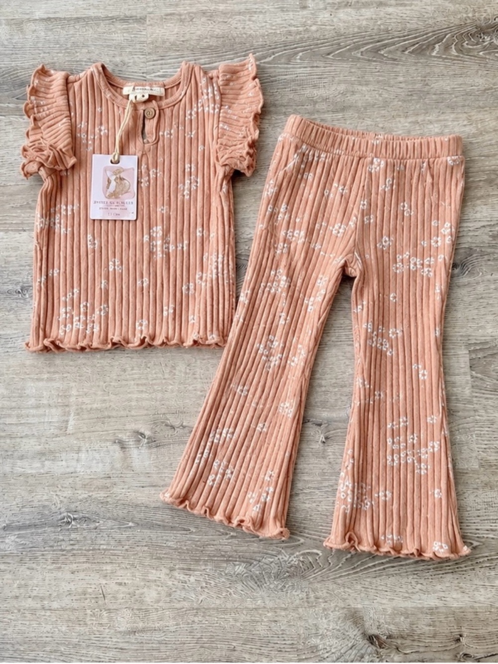 Jessica Simpson Toddler Girls 2Pc Outfit 24M Floral Rib Knit Bell Bottom Set NWT